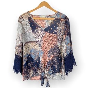 SALE! Chenault Boho Crochet Sleeve Blouse